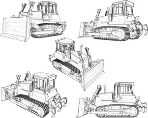 Vector sketch illustration of heavy bulldozer machine design for construction projects © nur