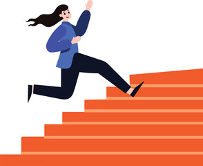 businesswoman running up stair in flat style isolated on background