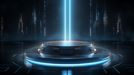 futuristic digital podium with light and reflection background