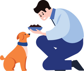 a man feeding his dog in flat style isolated on background