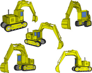 Vector sketch illustration of excavator heavy equipment design for project