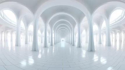 Fototapeten elegant 360 spherical panorama view of futuristic white hall © Aura