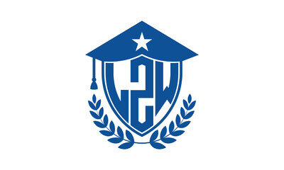 LZW three letter iconic academic logo design vector template. monogram, abstract, school, college, university, graduation cap symbol logo, shield, model, institute, educational, coaching canter, tech