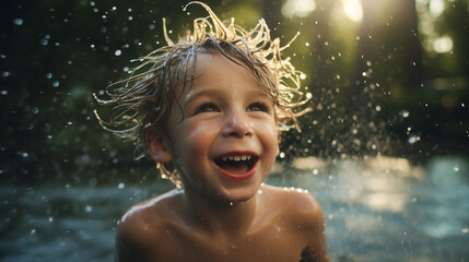 Obraz premium happy little kid splashing in water