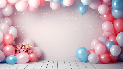 Fototapeta na wymiar Celebration background with balloon decoration with copy space