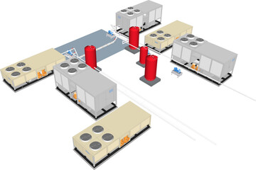 Vector sketch illustration of large factory chiller machine design