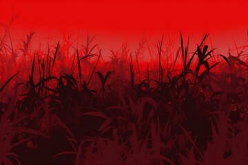 Silhouette of reeds on a red background