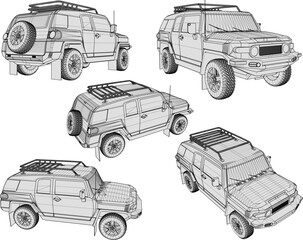 Vector sketch illustration of luxury adventure car design with 4 wheel drive