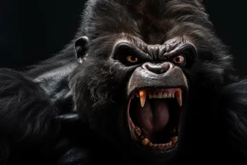 Fotobehang Portrait of a gorilla with angry expression on black background © setiadio