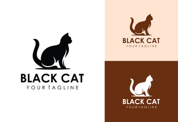 sitting black cat silhouette logo design vector illustration © Been ink