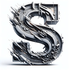 3D letter S construction font with industrial concrete and rubble