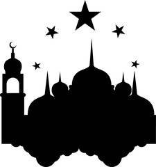 Silhouette mosque illustration vector element - obrazy, fototapety, plakaty