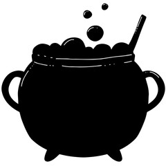 
Vector illustration, traditional Halloween decorative element. Halloween silhouette of a cauldron filled with boiling potion - for design decoration