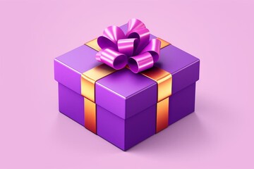 An isometric present box in purple color, specifically designed for Christmas. Generative AI