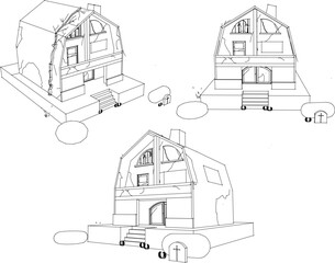 Vector sketch illustration of old haunted house perspective design for halloween