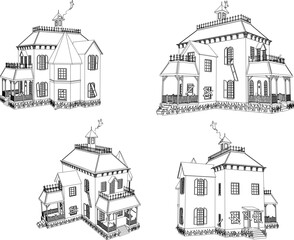 Vector sketch illustration of old haunted wooden house design for halloween celebration