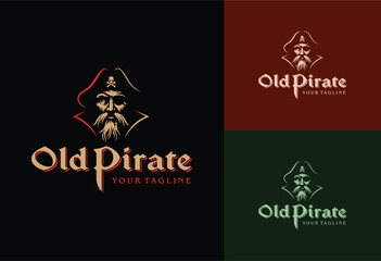 old man pirate logo design vector illustration