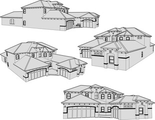 Vector sketch illustration of Mediterranean colonial concept house view design © nur