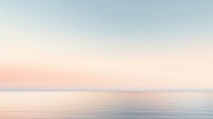 Naklejka na ściany i meble Clear blue sky sunset with glowing orange teal color horizon on calm ocean seascape background. Picturesque generative ai