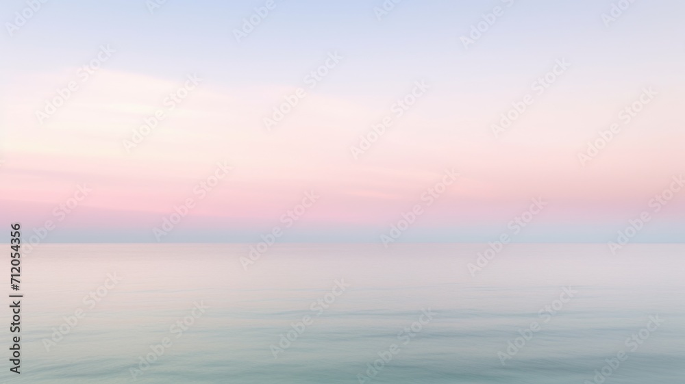 Wall mural clear blue sky sunset with glowing pink and purple horizon on calm ocean seascape background. pictur - Wall murals