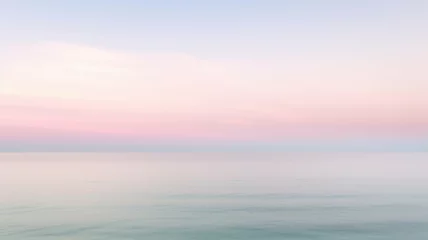 Fotobehang Clear blue sky sunset with glowing pink and purple horizon on calm ocean seascape background. Picturesque generative ai © Summit Art Creations