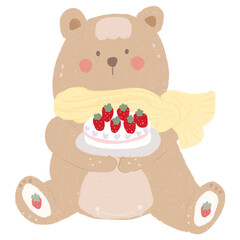 teddy bear with strawberry cake