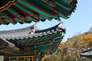 Colorful eaves of a temple roof