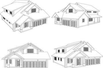Vector sketch illustration of simple wooden house design in city