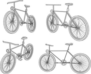 Vector sketch illustration of simple bicycle design with pedals - obrazy, fototapety, plakaty