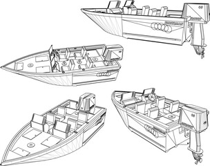 Vector sketch illustration of small boat motorboat design in the sea