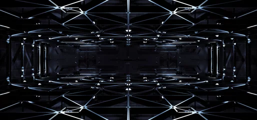 Sci Fi Dark Futuristic Sci Fi Metal Mesh Panels Alien Spaceship Studio Showroom Garage Background Hangar Room Corridor Cyber Studio Lights 3D Rendering © IM_VISUALS