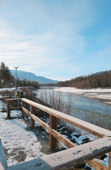 Beautiful winter landscape at the Brackendale Eagle Run next to the Squamish River in Squamish,...