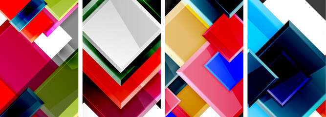 Color glass glossy square composition poster set for wallpaper, business card, cover, poster, banner, brochure, header, website