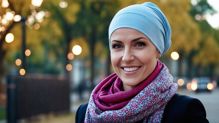 Portrait of woman in headscarf - world cancer day , fighting cancer