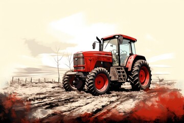 Fototapeta premium Big tractor on a field in spring.