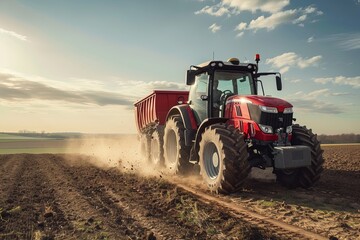 Obraz premium Big tractor on a field in spring.