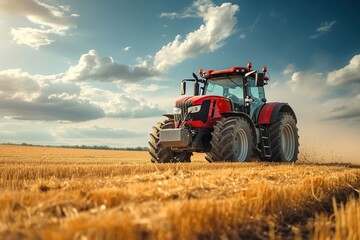 Big tractor on a field in spring.