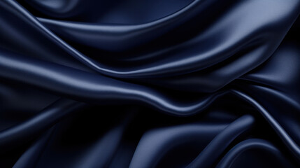 Fototapeta premium A luxurious navy blue satin cloth with a smooth, silky texture and elegant ripples, perfect for background or design.