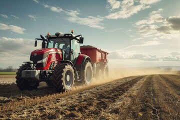 Obraz premium Big tractor on a field in spring.
