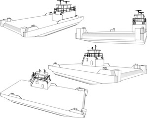 Vector sketch illustration of the design of a coal tanker ship at sea