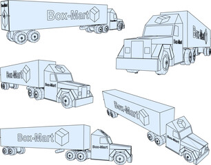 Vector sketch illustration of the design of a container trailer truck transporting goods  - obrazy, fototapety, plakaty