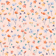 Childish pattern with floral, baby shower, floral seamless background, cute vector texture for kids, fabric, wallpaper, t-shirt print, tablecloth.