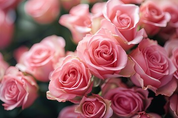 Pink roses blooming, romantic background.