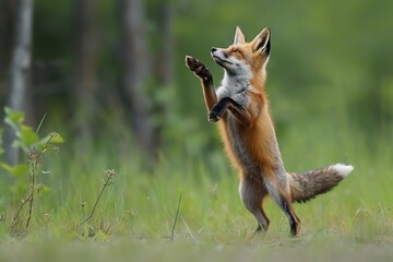 Fox dancing in forest.