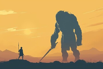 David and Goliath, minimalism art. - obrazy, fototapety, plakaty