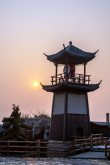 sunset at the temple