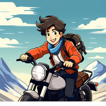 Graphic illustration of a delivery man riding a motorbike. Concept of online delivery service, online order tracking, delivery to home and office.