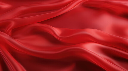 Luxurious red satin fabric draped elegantly with soft folds, representing opulence and high-end fashion material.