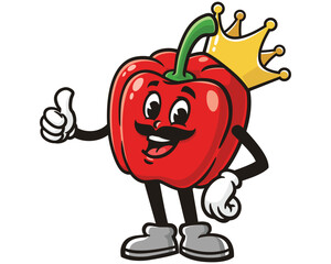 Paprika bell pepper King cartoon mascot illustration character vector clip art logo hand drawn