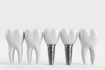 White teeth and dental implant.